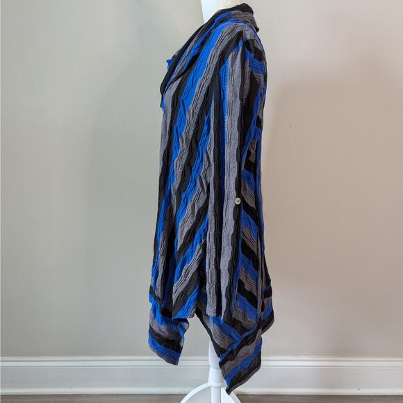 Ali Miles Blue Gray Striped Asymmetrical Cowl Neck Pocket Tunic Size Large - Picture 5 of 11